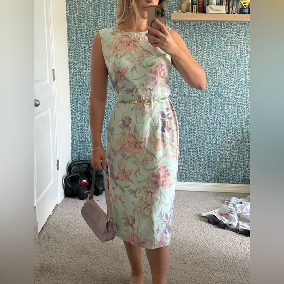 Vintage Constance Saunders 100% Silk Midi Floral Dress - Picture 3 of 6